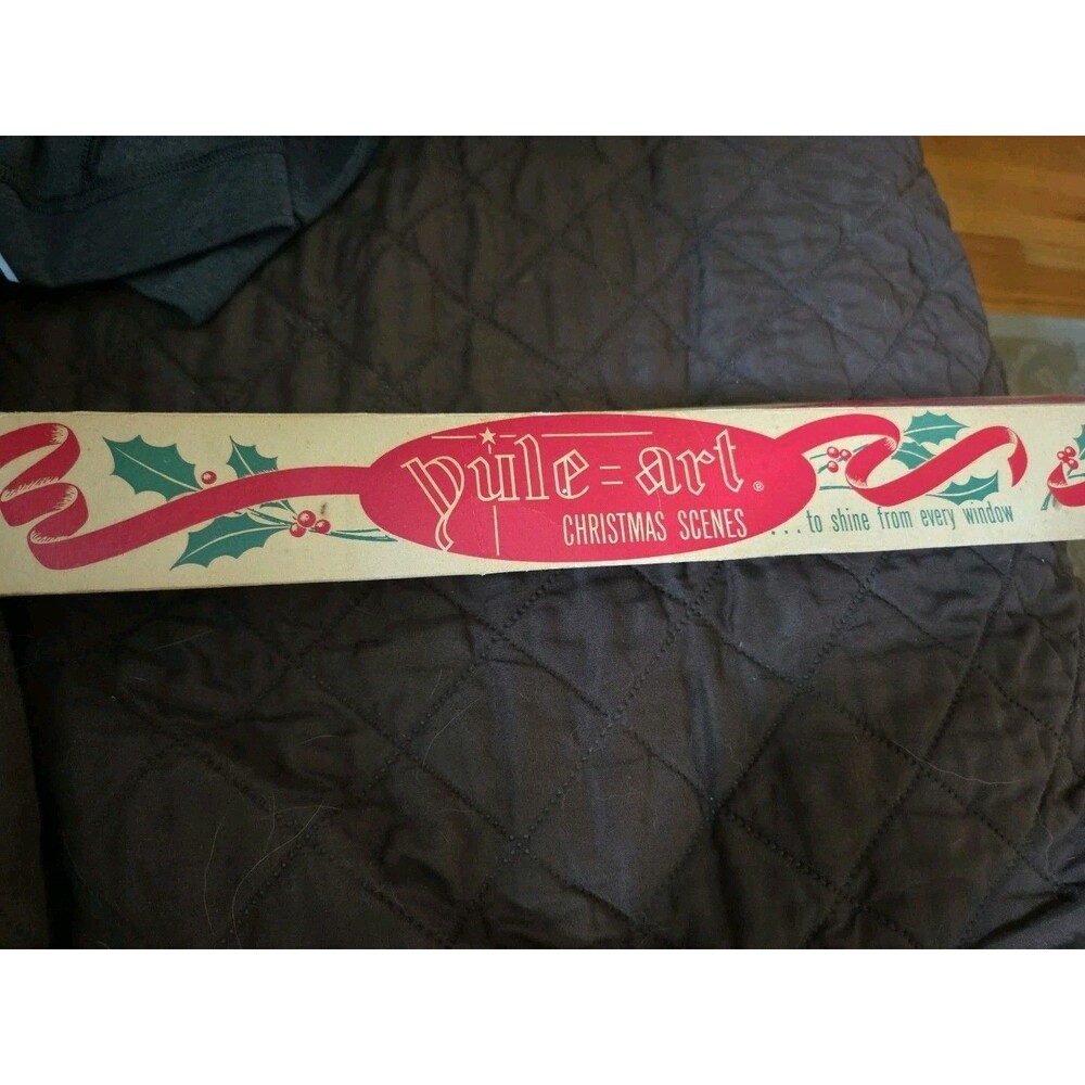 Vtg 1952 Yule Art Window Cling Christmas Scenes Holiday Decor W/ 2 Scenes